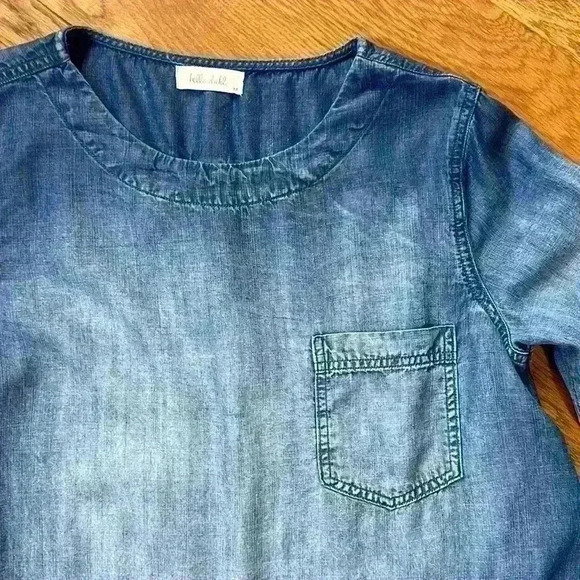 Bella Dahl Chambray/Denim Long Sleeve Crew Neck Blouse Size Medium EUC - Picture 3 of 5